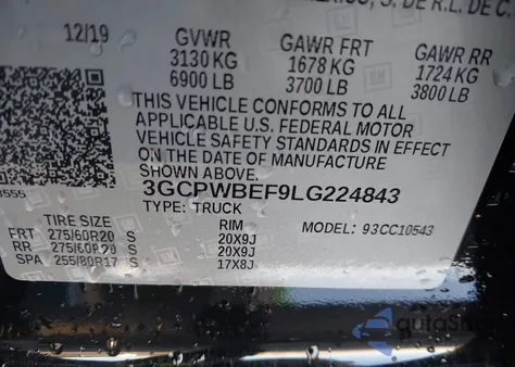 2020 Chevrolet Silverado 1500 2Wd Short Bed Custom из США, поврежденный, VIN 3GCPWBEF9LG224843